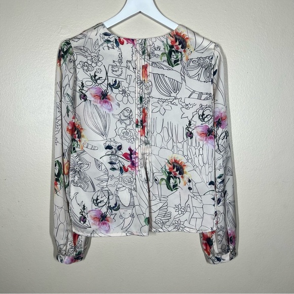 Anthropologie Geisha Barnes Pintucked Ivory Floral Abstract  Button Down Shirt - Picture 10 of 12